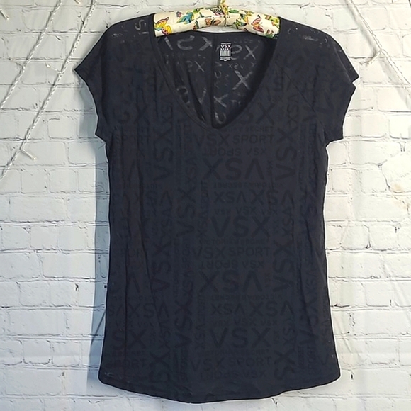 2013 Victoria's Secret Black VSX Sport Logo Sheer Loose Fit Tee Tshirt Size M - Picture 1 of 16